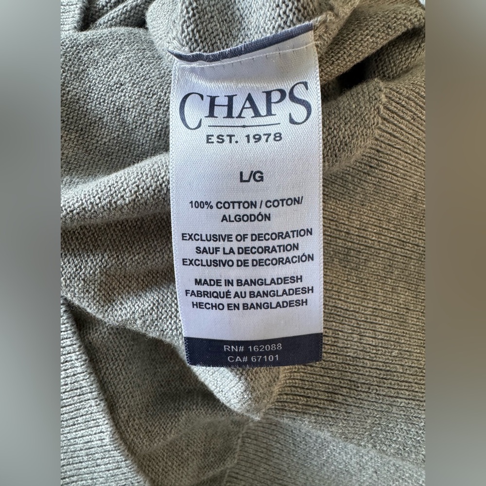 NWT Chaps Men’s Light Gray Heather Pullover Cotton Long Sleeve Sweater - Picture 6 of 7